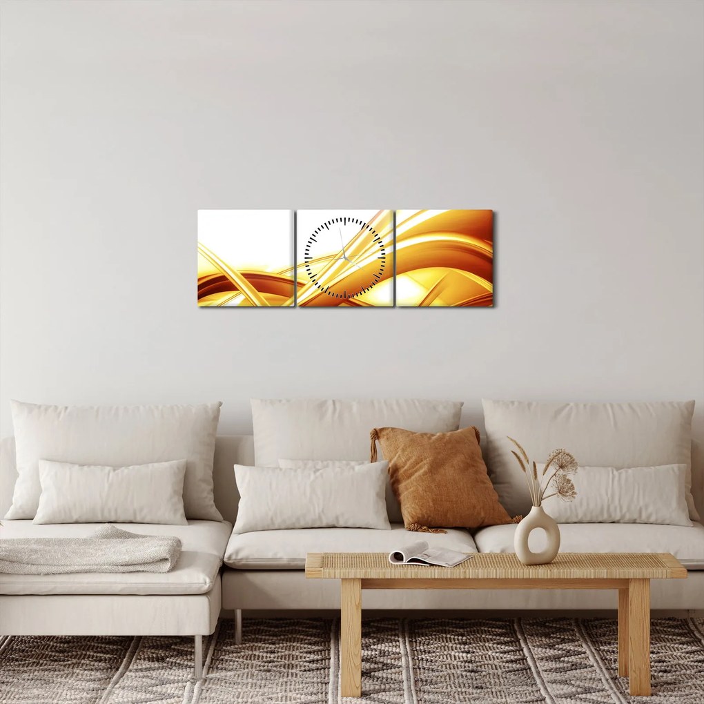 Obraz - Żółta abstrakcja (z zegarem) (90x30 cm)