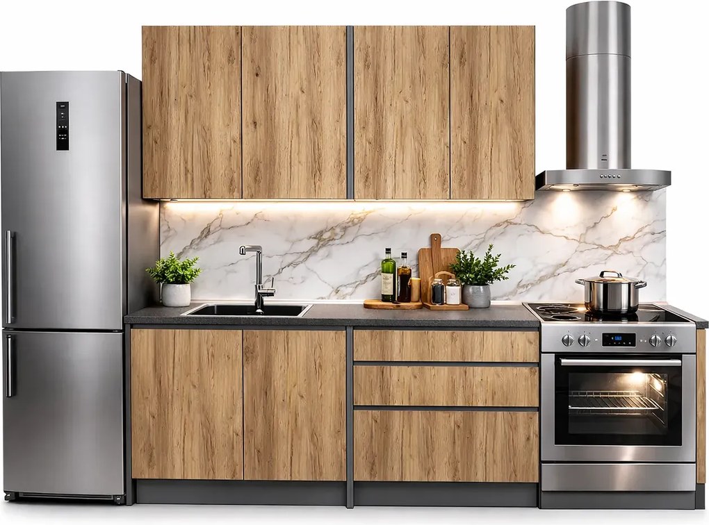 Zestaw mebli kuchennych z blatem - dąb votan + antracyt N1-L47