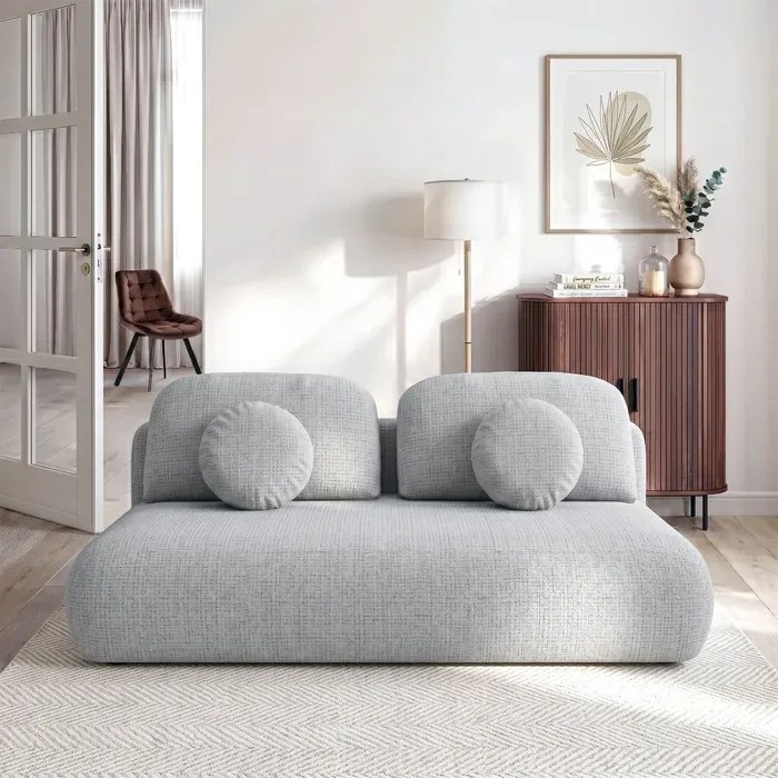 Sofa BASE Rozkładana Dwuosobowa Szara Szenil Japandi
