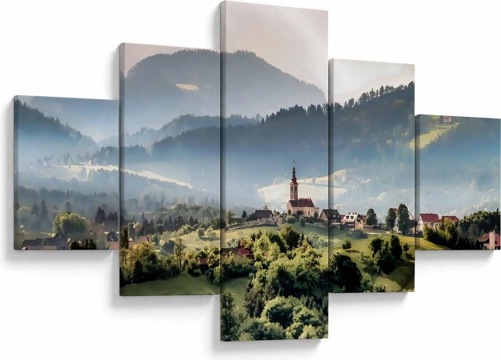 Obraz - wieś we mgle (125x70 cm)