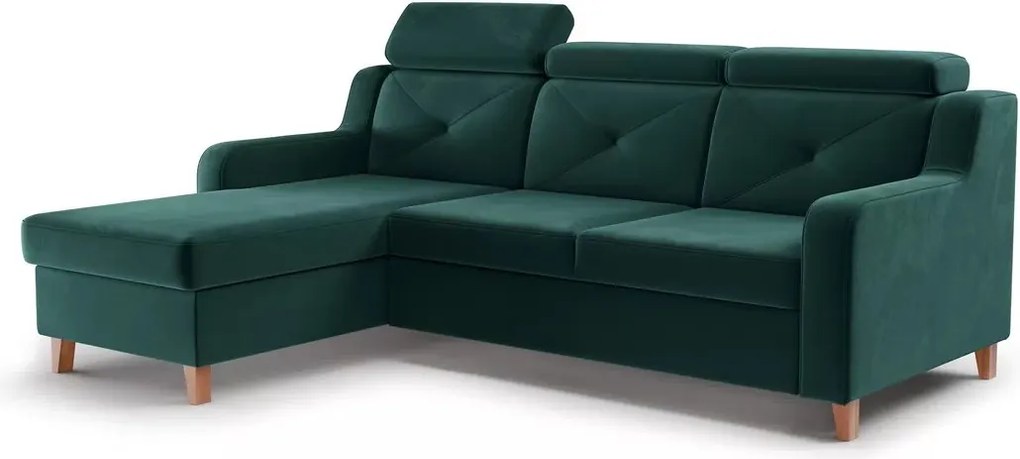 Narożnik Laksaro z funkcją spania lewostronny - zielony welur Trinity 28