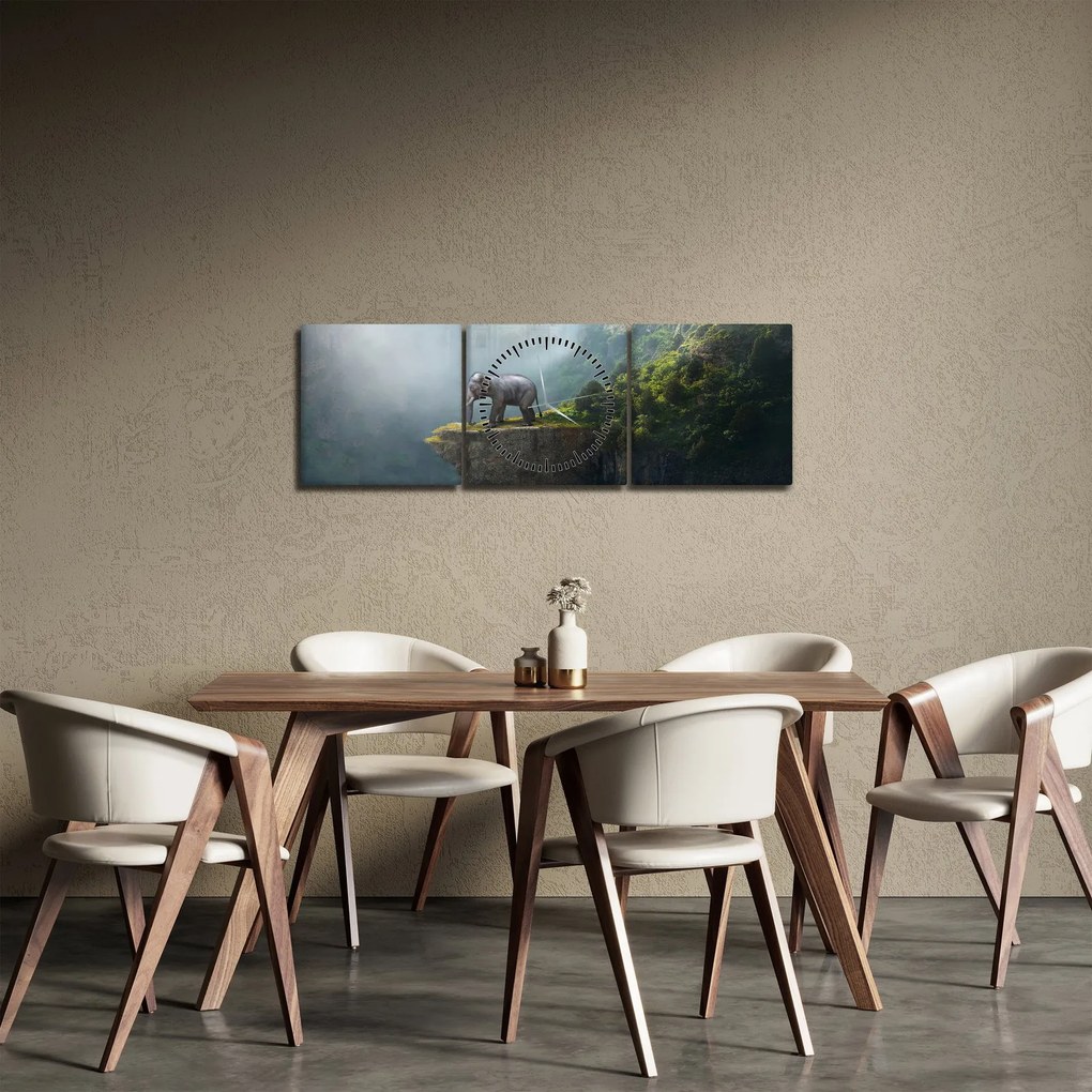 Obraz - Słonie na szczycie Tadż Mahal (z zegarem) (90x30 cm)