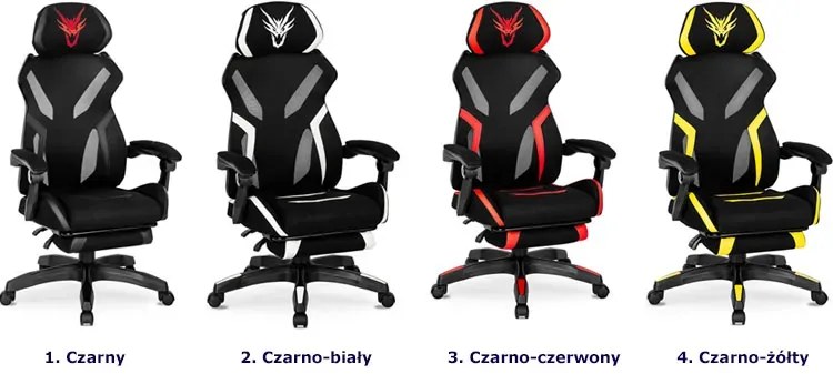 Czarno-czerwony fotel gamingowy z podnóżkiem D3-K53