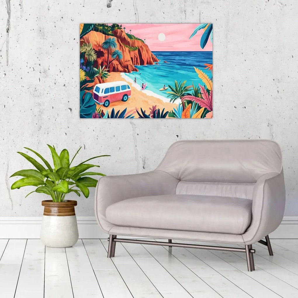 Obraz na szkle - Karawan nad oceanem (70x50 cm)