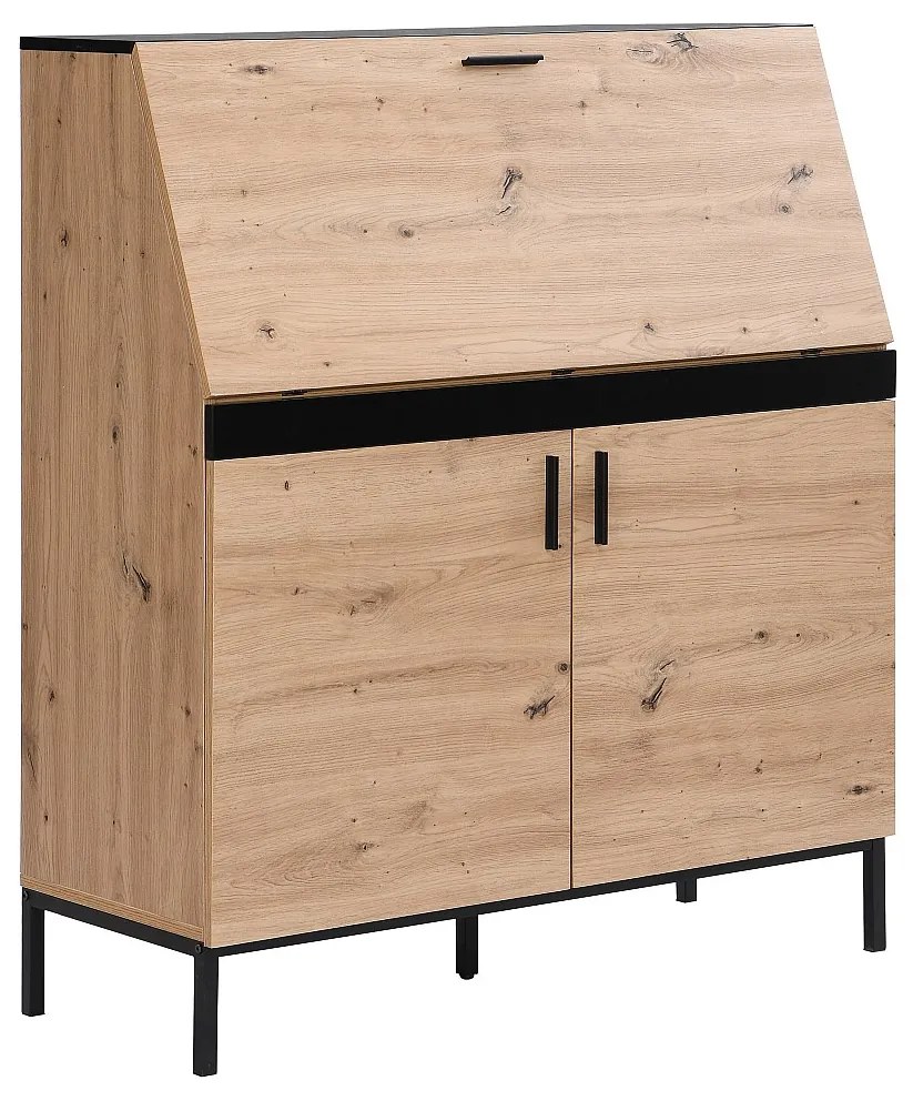 Sekretarzyk z 2 szafkami - MDF - Kolor naturalny i czarny - MALEDA