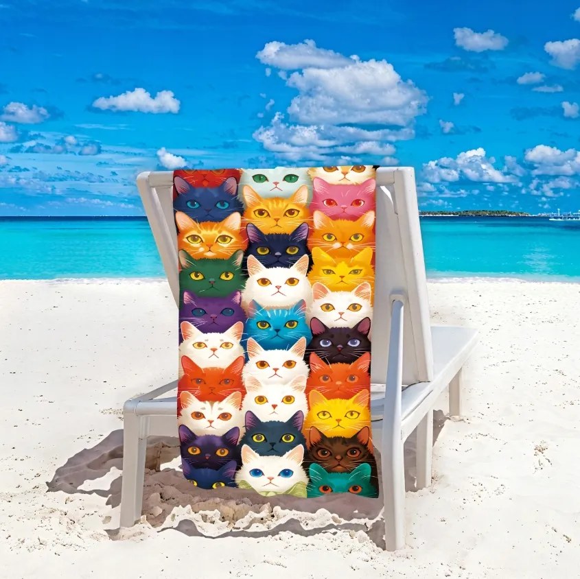 Ręcznik plażowy MEOW 100x180 cm kolorowy, 100% mikrofibra