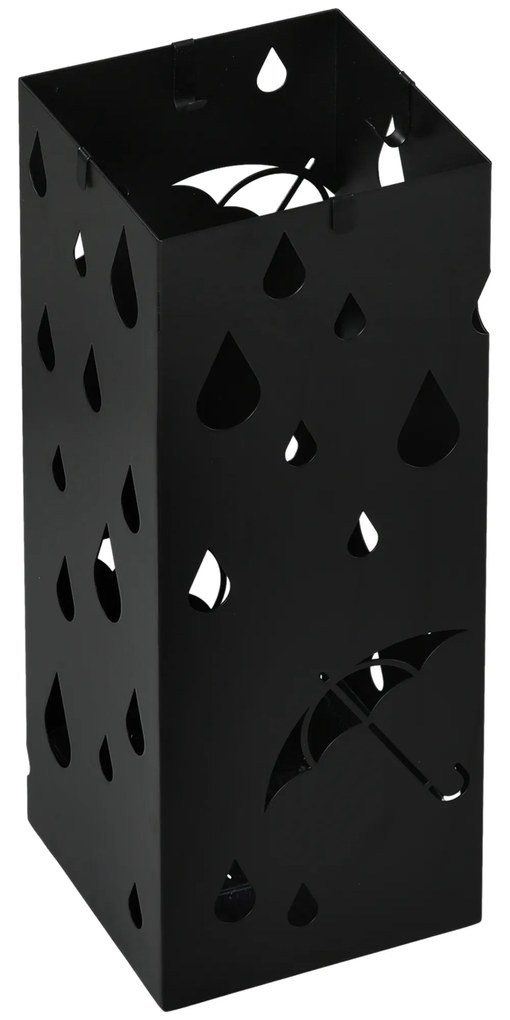 HOMCOM Stojak na Parasole, 4 Haczyki, Tacka Ociekowa, Stal, Czarny