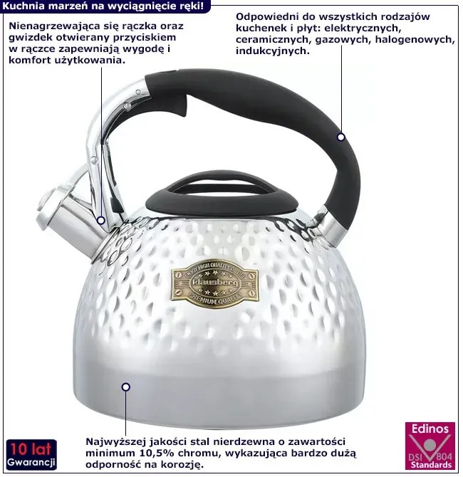 Elegancki czajnik ze stali nierdzewnej z gwizdkiem 3L N1-B78