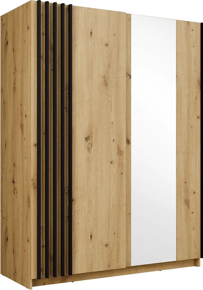 Szafa z 2 drzwiami przesuwnymi - Z lustrem - Szer.150 cm – Kolor: Naturalny i czarny - CALELA