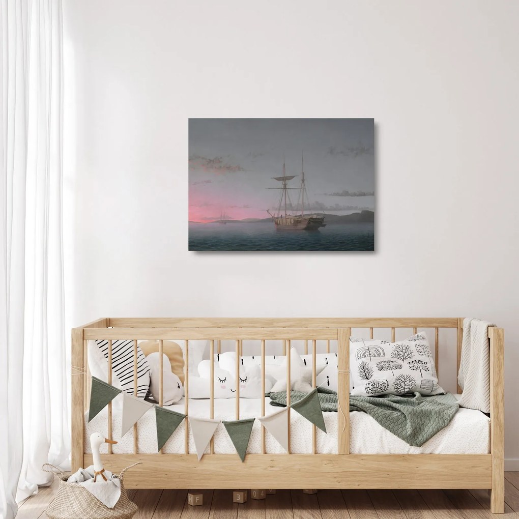 Obraz na szkle - Fitz Henry Lane, Lumber Schooners at Evening on Penobscot Bay, reprodukcje (70x50 cm)