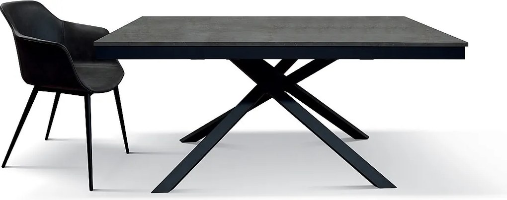 Stół drewniany, wykończenie stal oksydowana, podstawa czarna, rozkładany 160x90 - VOLPAIA