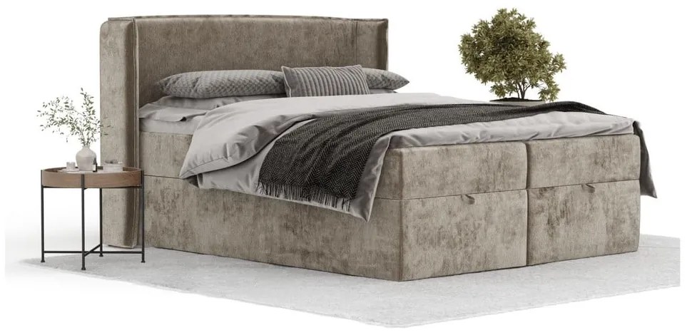 Beżowe łóżko boxspring ze schowkiem 160x200 cm Passion – Maison de Rêve