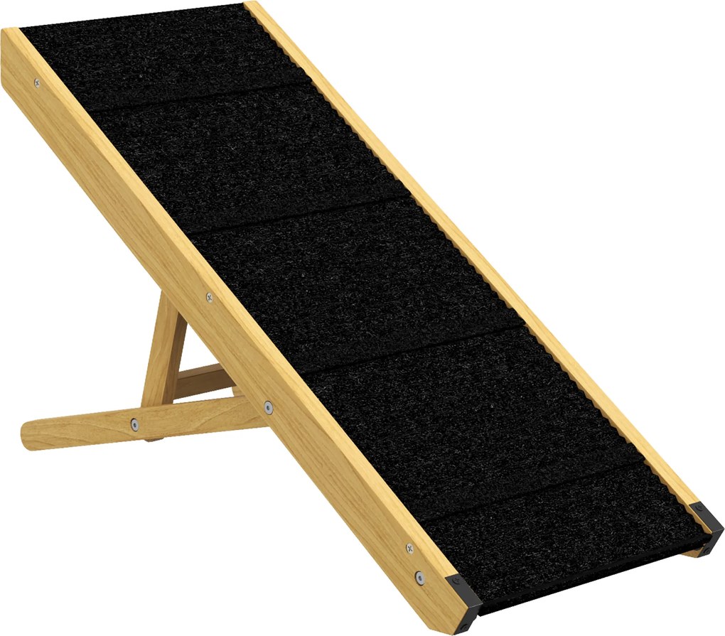 PawHut Rampa dla Zwierząt, Regulowana, 4-stopniowa, Antypoślizgowa, Składana, Drewno Sosnowe, dla Psów do 15 kg