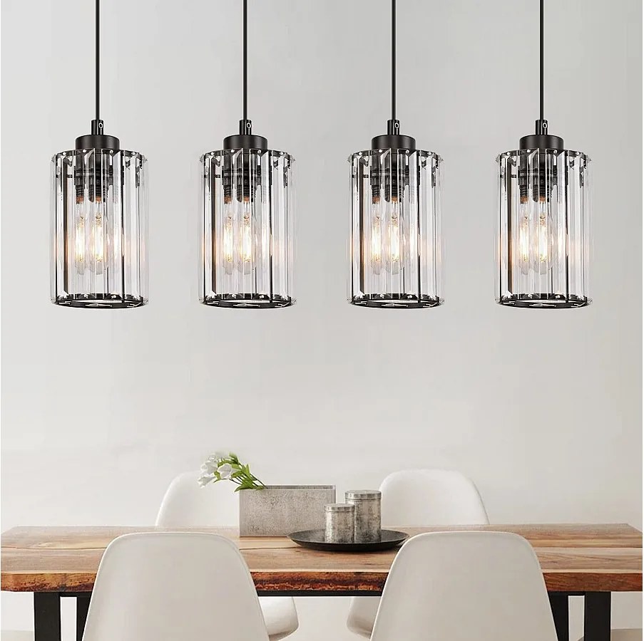 NETTLIFE Nowoczesna czarna kryształowa lampa wisząca nad stół jadalny 4 płomienie E27