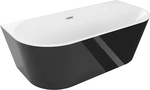 Mexen Oval wanna wolnostojąca przyścienna 160 x 80 cm, biała/czarna, przelew nikiel szczotkowany - 52671608075-97