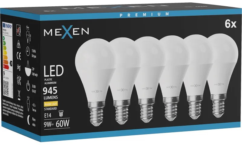 Mexen Nova 6x żarówka LED E14, G45, 9W, Ciepła - 3000K, 945 lm - L101-E14-0930-01x06