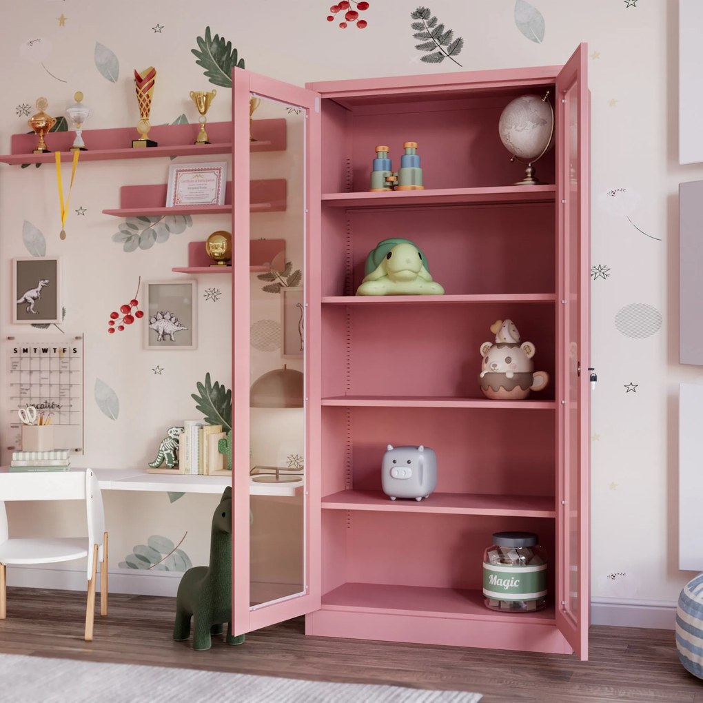 Szafa przeszklona AMELIA, 900 x 1850 x 400 mm, Fresh Style: pudrowy róż