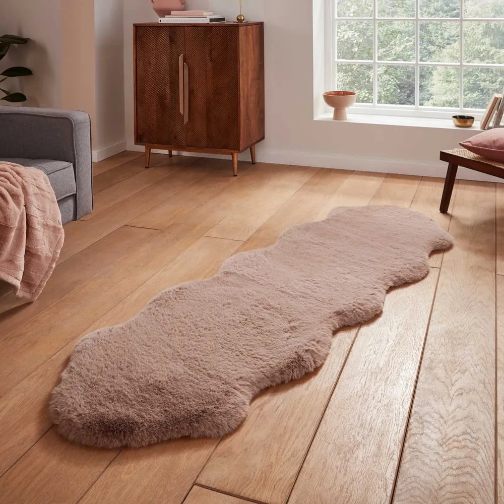 Jasnobrązowy syntetyczny chodnik 60x180 cm Super Teddy – Think Rugs