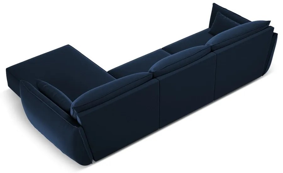Ciemnoniebieski aksamitny narożnik (prawostronny/z szezlongiem) Vanda – Mazzini Sofas