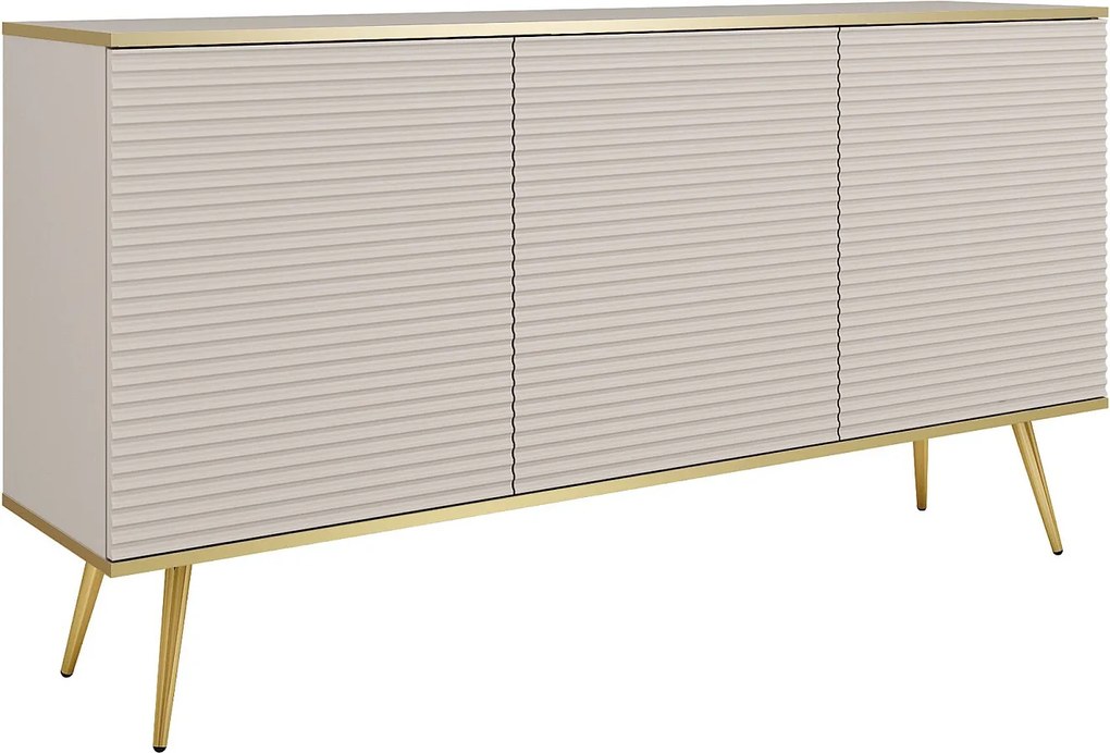 Komoda w stylu glamour w kolorze beżowym z nóżkami złotymi, 160 x 85 x 39