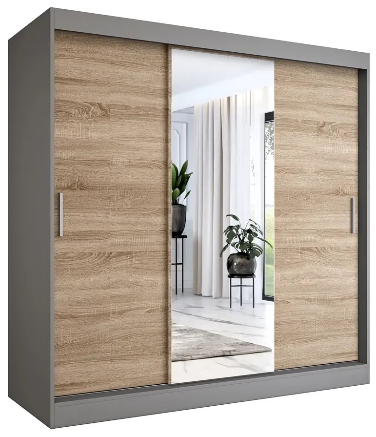 Szafa przesuwna antracyt + dąb sonoma 200 cm - Massi 6X