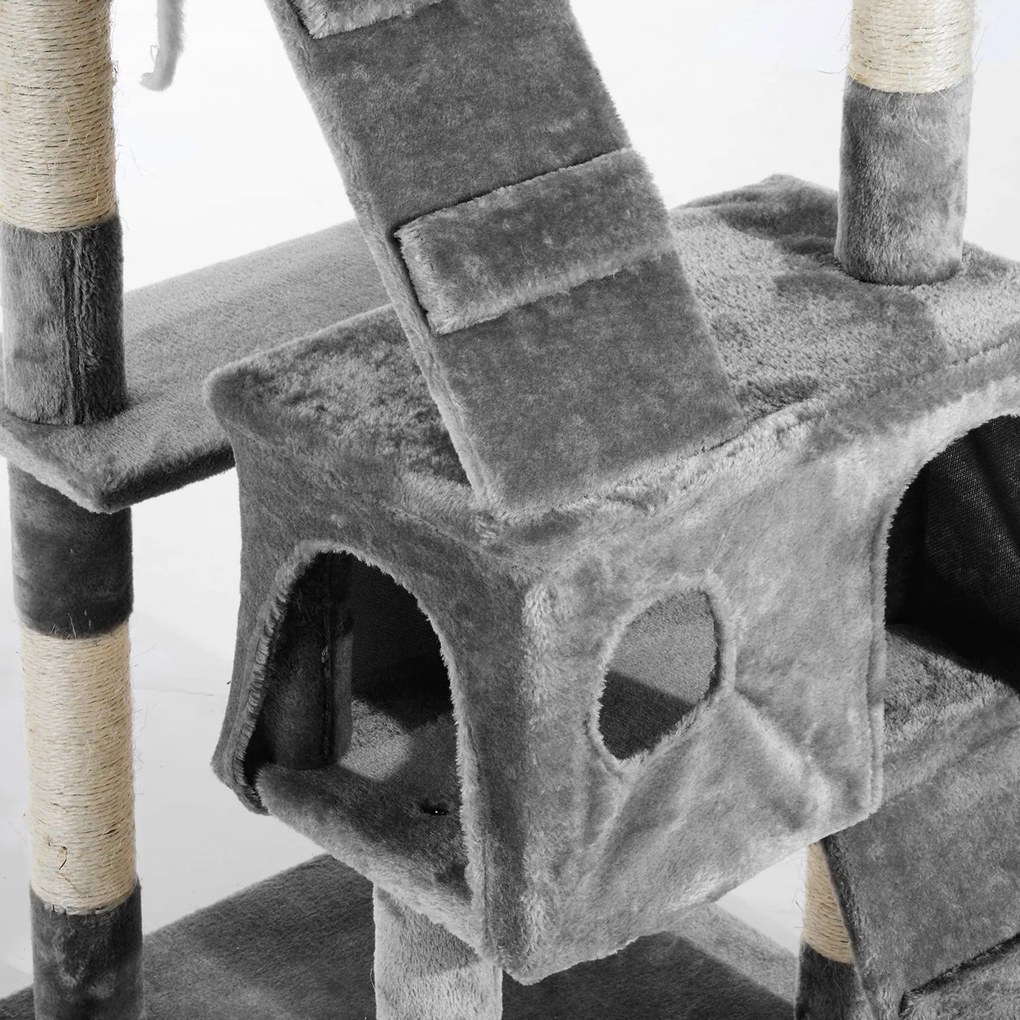 PawHut Drapak dla kota 170cm z domkiem i platformami do wypoczynku Sizalowy słupek Szary | Aosom PL