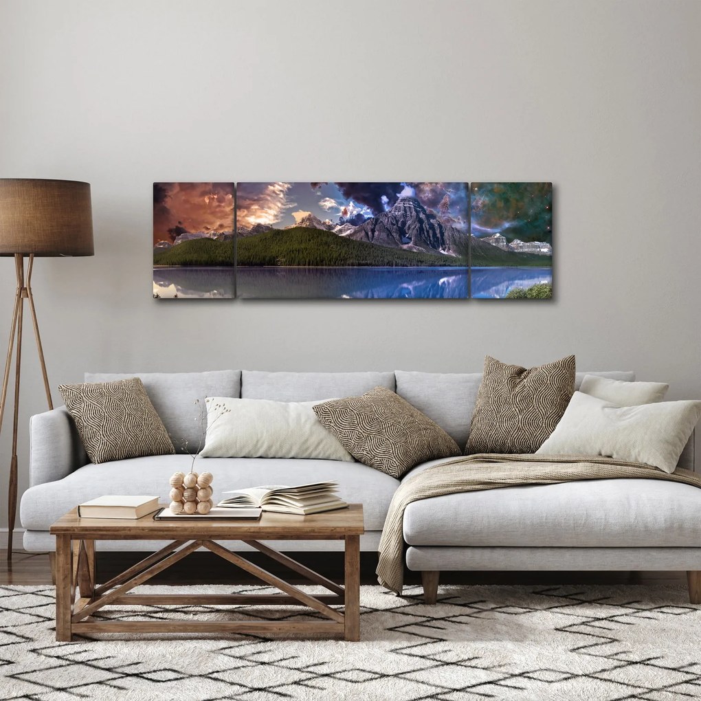 Obraz jeziora i gór (170x50 cm)