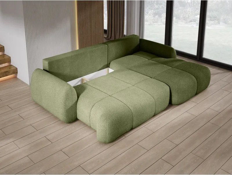 Narożnik COCO z funkcją spania, poduszkami i pojemnikiem NowOrNever 38 Zielony