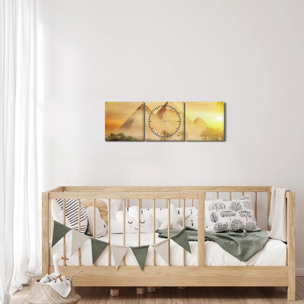 Obraz - Piramidy (z zegarem) (90x30 cm)
