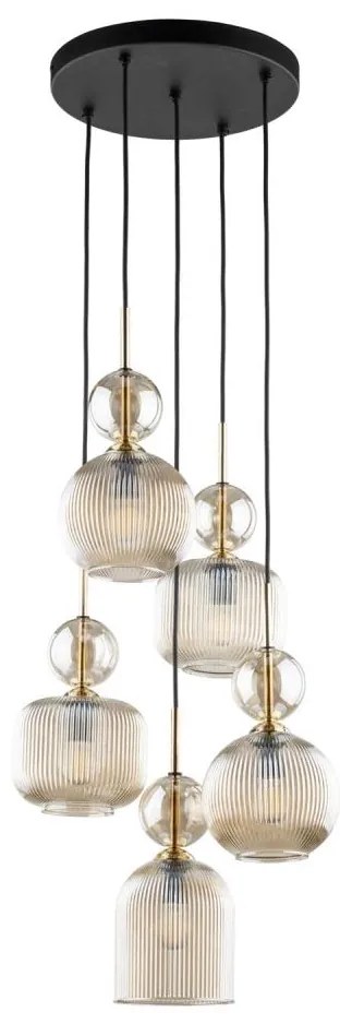 Lampa wisząca na przewodzie SOPHIA 5xE14/10W/230V czarny/dymny beż