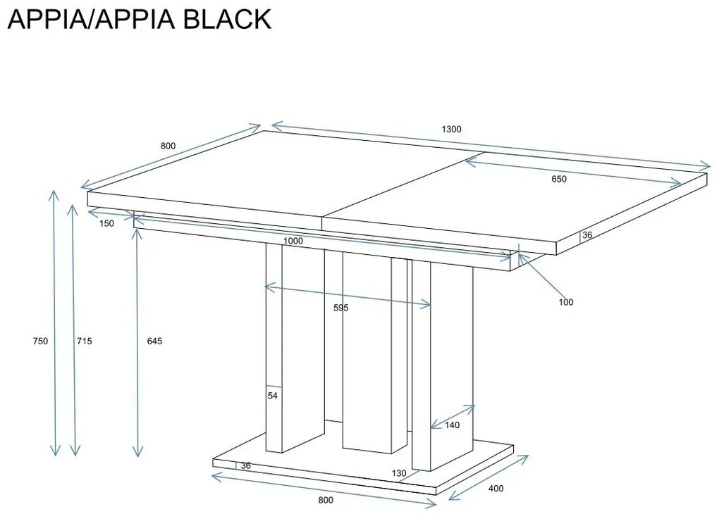 Stół rozkładany APPIA 130(210)x80 beton ciemny ENDO