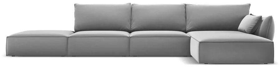 Jasnoszary aksamitny narożnik (prawostronny/z szezlongiem) Vanda – Mazzini Sofas