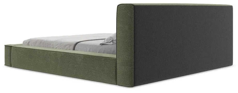 Zielone tapicerowane łóżko dwuosobowe ze schowkiem i stelażem 140x200 cm Noho – Makamii