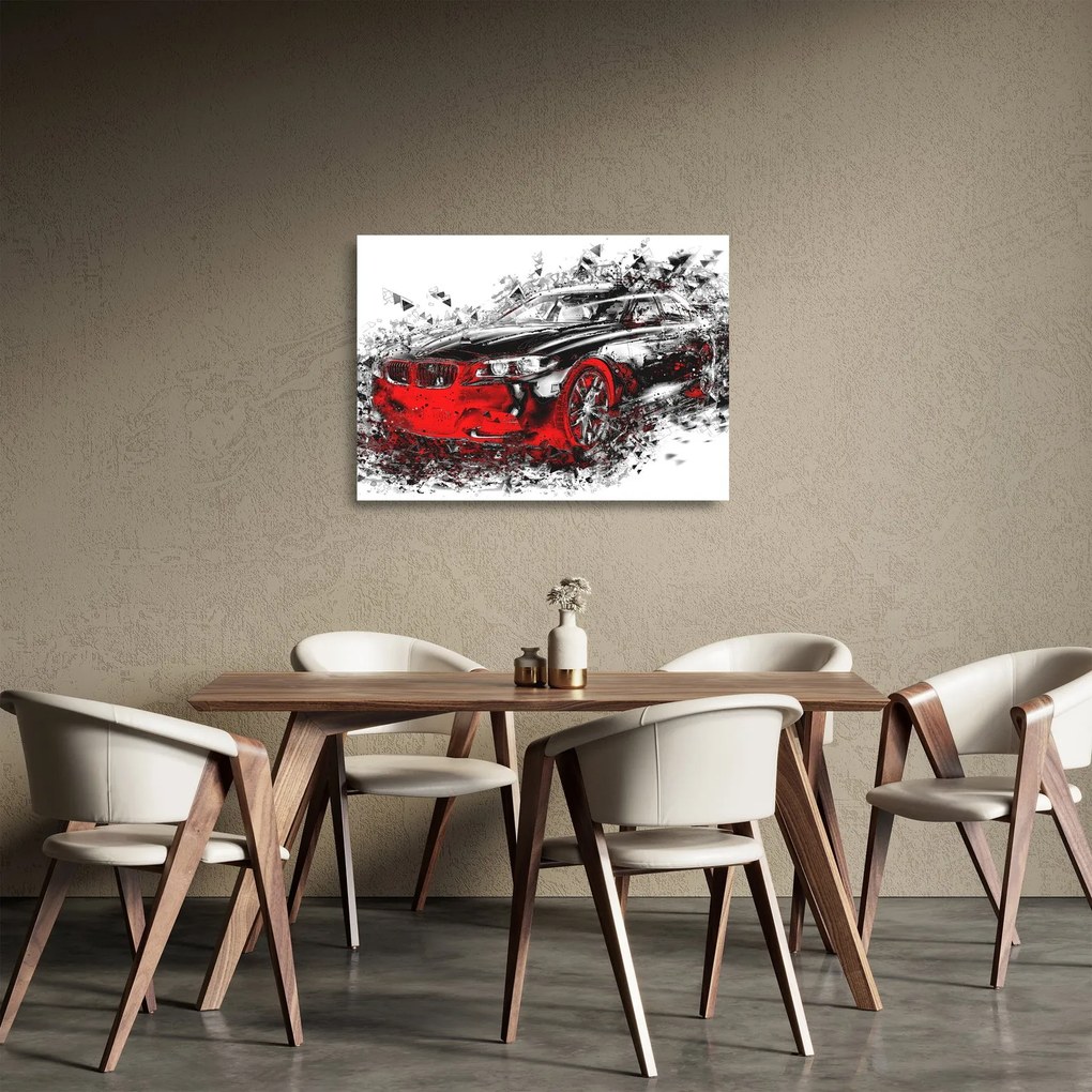Obraz na szkle - Malowany samochód w akcji (70x50 cm)