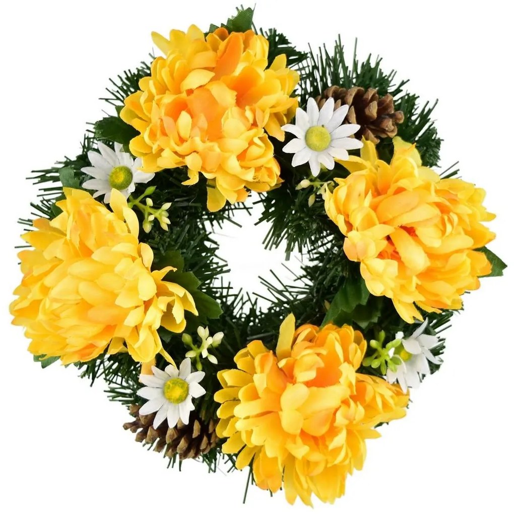 Wianek na Dzień Zaduszny Żółte chryzantemy, 20 cm