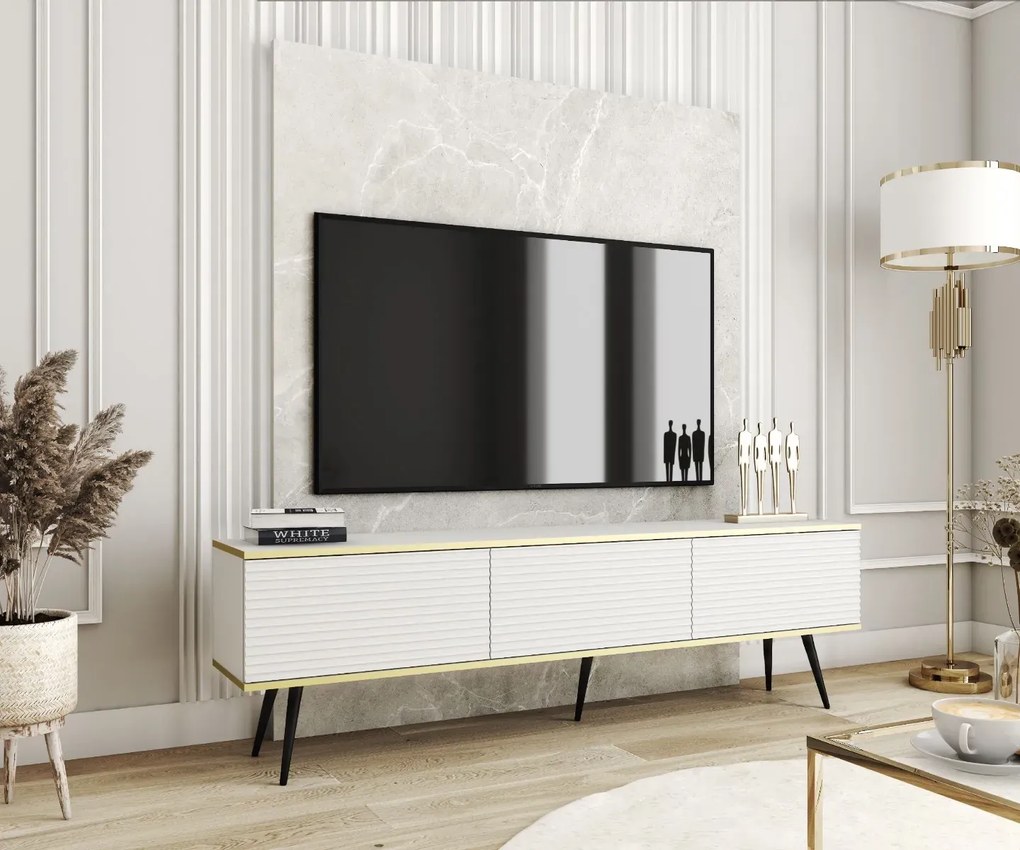 Szafka RTV KARL 3D 175cm wisząca/stojąca biały mat PIASKI Meble