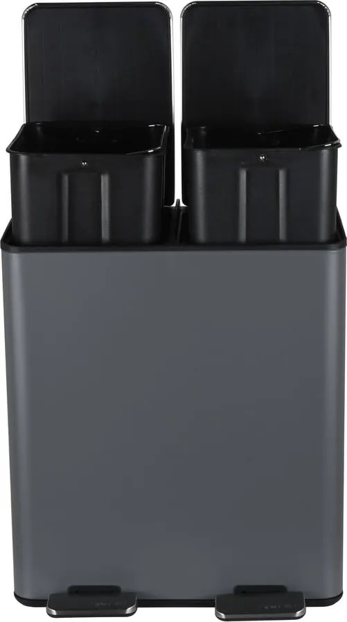 Ciemnoszary stalowy kosz na śmieci 2x20 l do segregacji odpadów/z pedałem Aliya – Spirella