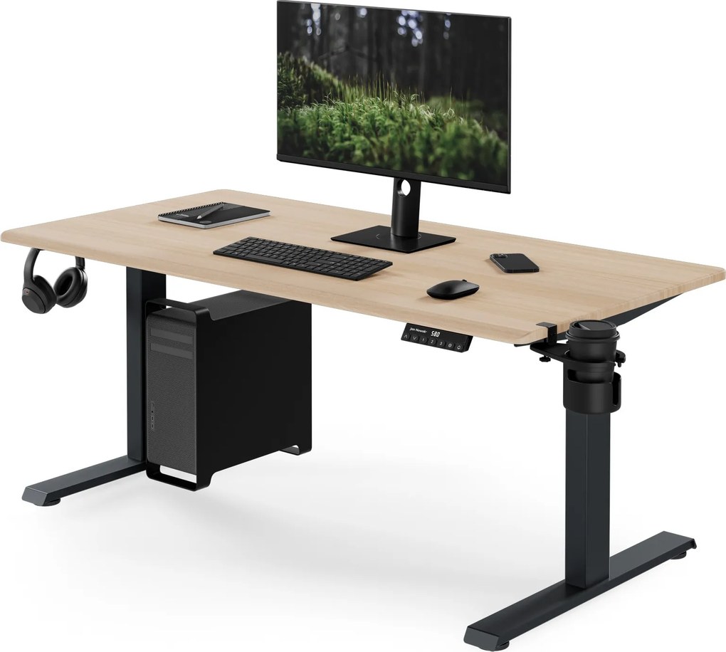Biurko elektryczne z regulacją wysokości ergonomiczne antracytowe/dąb sonoma,1400x700 mm: ARIA