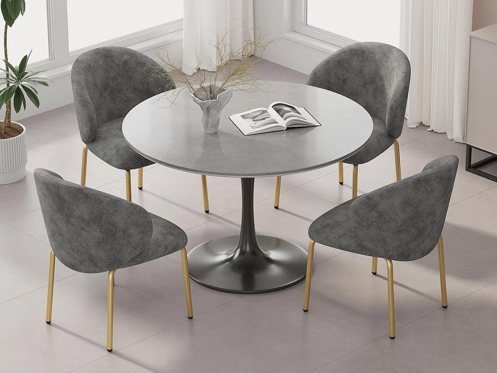 Zestaw 4 Krzeseł z tkaniny chenille - złocone metalowe nogi - krzesło do toaletki - krzesło do jadalni - Szary