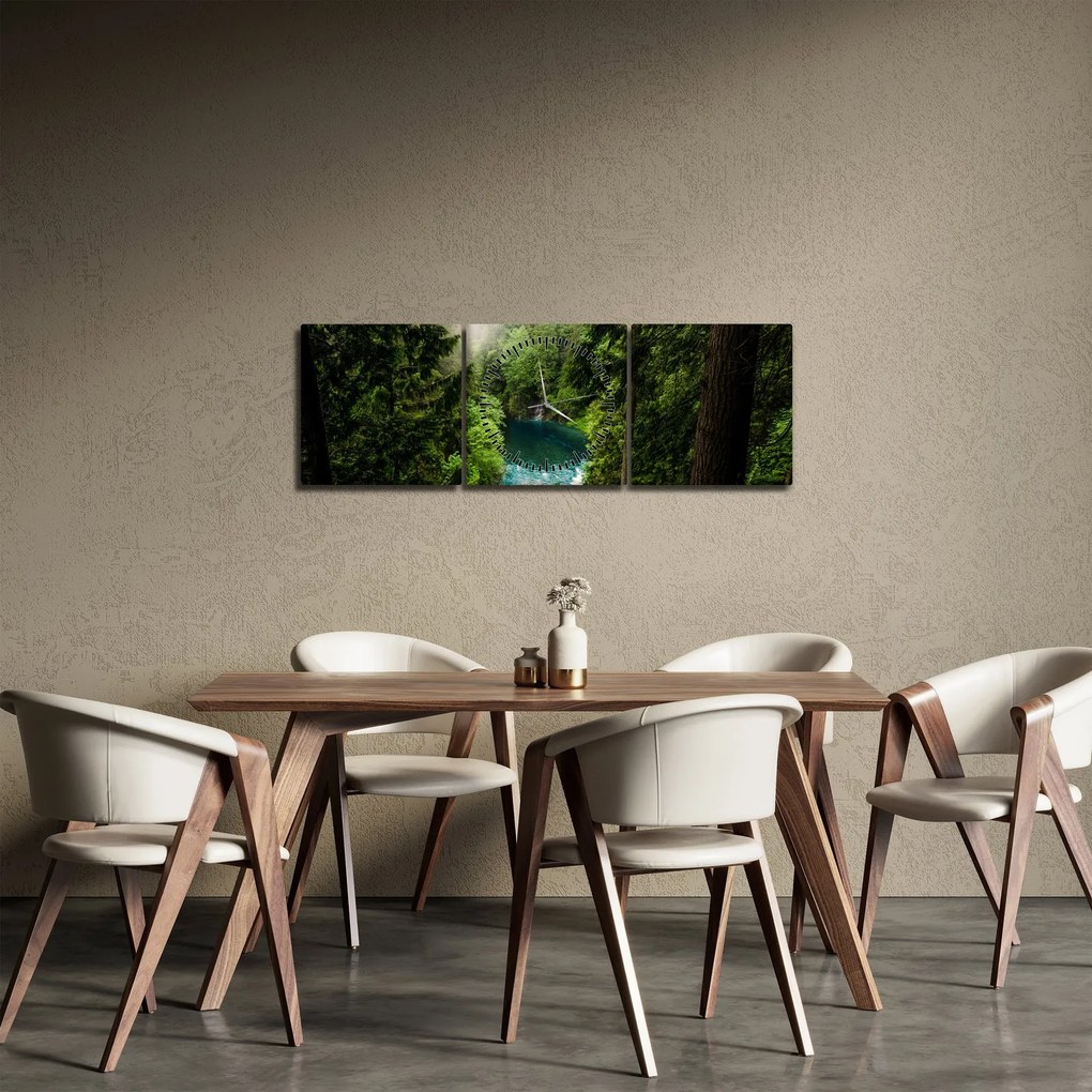 Obraz - Przestrzeń między drzewami (z zegarem) (90x30 cm)