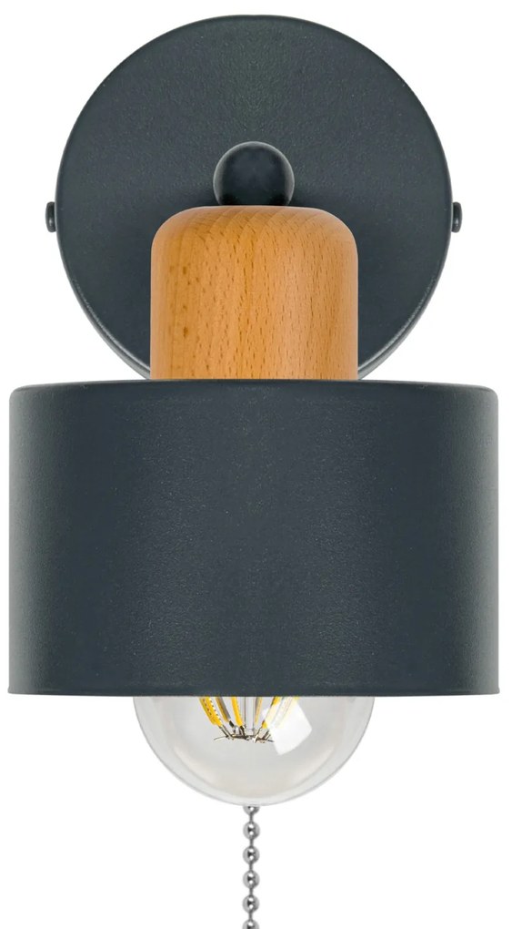 Antracytowy kinkiet LED SHWD-BU1010AN jednopunktowy z metalu i drewna