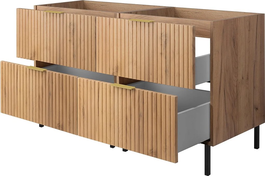 Szafka pod umywalkę, Dąb Craft, 120 (2 x 60) x 77 x 46 cm, uchwyt złoty, nogi czarne, bez blatu