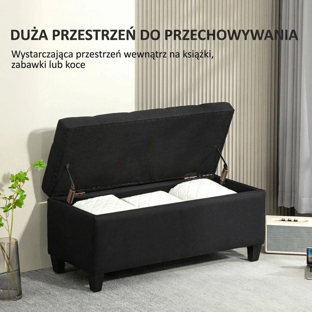 HOMCOM Ławka tapicerowana z miejscem na przechowywanie czarna do przedpokoju salonu 100x40x44 cm | Aosom PL