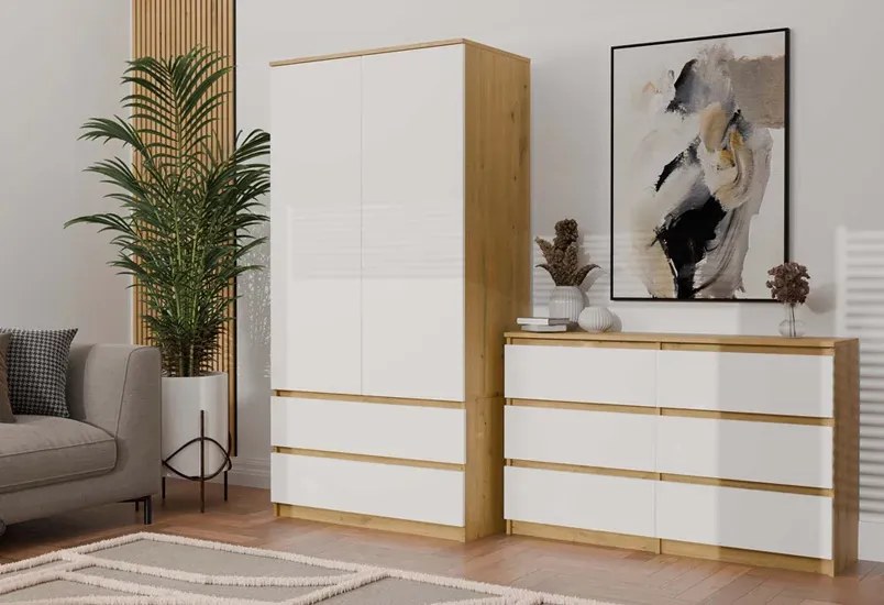 Nowoczesna podwójna komoda dąb artisan + biały - Berta 120 cm