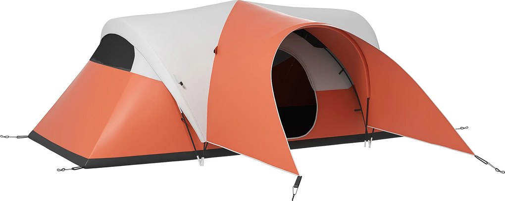 Outsunny Namiot kempingowy dla 5-6 os., Namiot rodzinny, wodoodporny, z przedpokojem, 550L x 300B x 198Wcm, Pomarańczowy