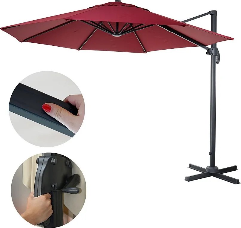 Okrągły obrotowy parasol wspornikowy MCW-A96 II,  bordowy bez stojaka, obrotowy