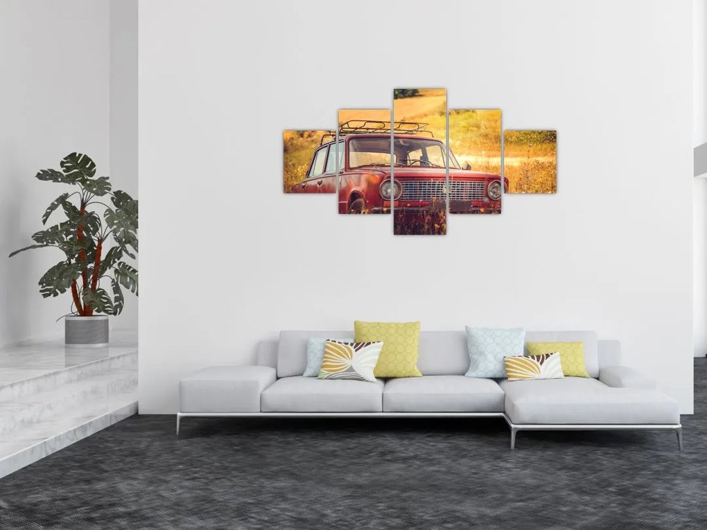 Obraz samochodu na polu (125x70 cm)