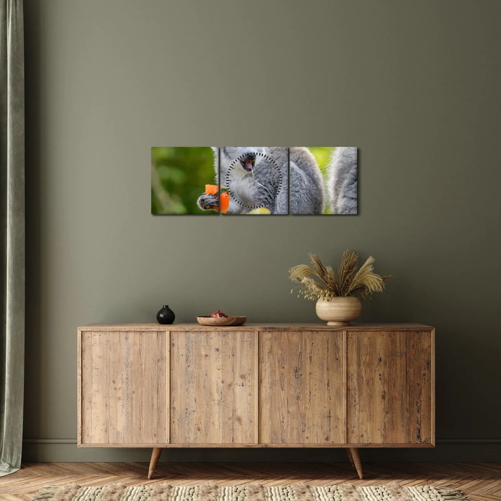 Obraz lemura (z zegarem) (90x30 cm)