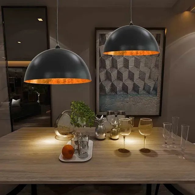 Czarno-złote lampy wiszące nad stół 2 sztuki - 4X EX105 H9-A34
