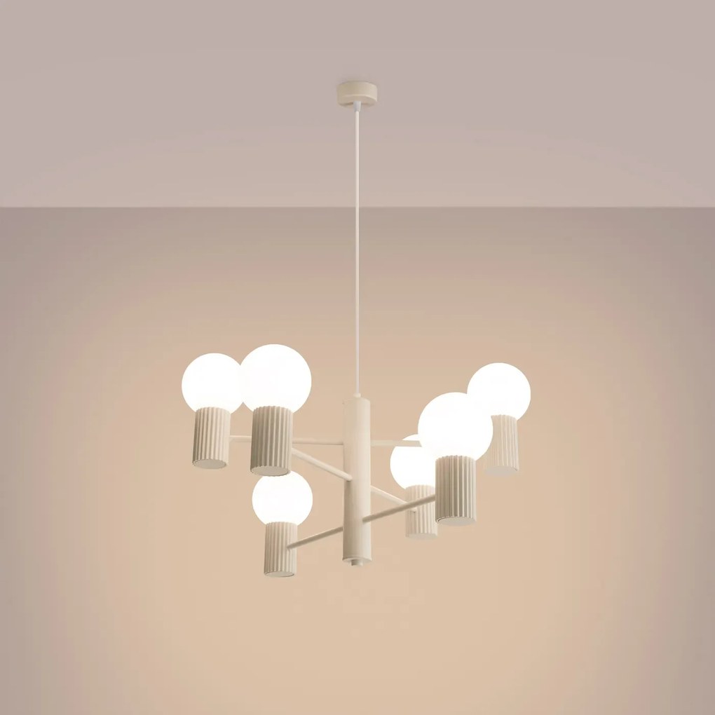 Żyrandol HALO 6 beżowy ryflowany SOLLUX  LIGHTING